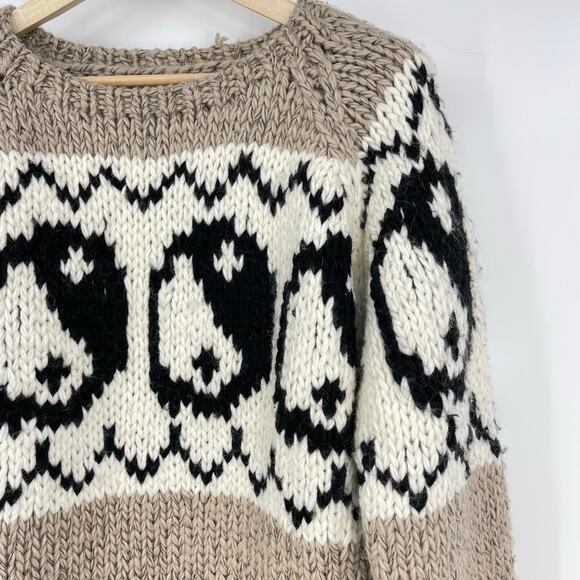 Black Weirdos | Yin Yang Sweater Oatmeal Hand Knit Intarsia Chunky Crew Neck M - Picture 8 of 15
